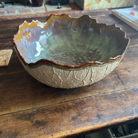 X4 glazed pottery, barn, gourd, salad bowl set Thailand, pottery barn turquoise - Picture 3 of 15